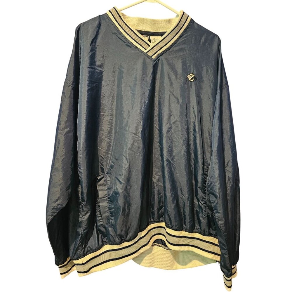 Jerzees Windbreaker Jacket Pullover Unlined Blue White Mens XL Embroidered Vtg